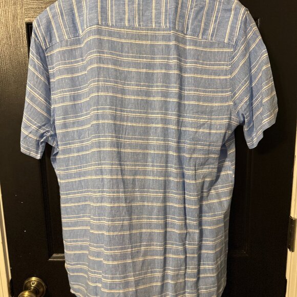 NWT Mens Ben Sherman Linen Blend Blue White Striped Short Sleeve Shirt - Picture 4 of 4